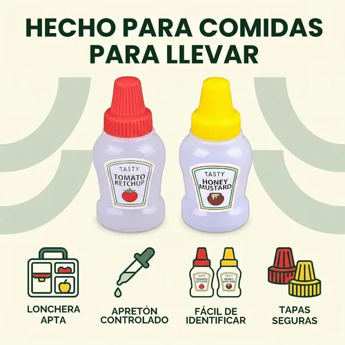 Vista 3 de 4 pares de mini botellas de ketchup para accesorios de caja Bento, 0.8 onzas líquidas, botellas vacías de salsa de tomate japonesa para aderezo