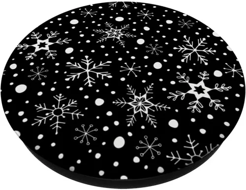 Vista 2 de Lindo patrón de copo de nieve de invierno para amantes de la nieve en negro PopSockets Standard PopGrip