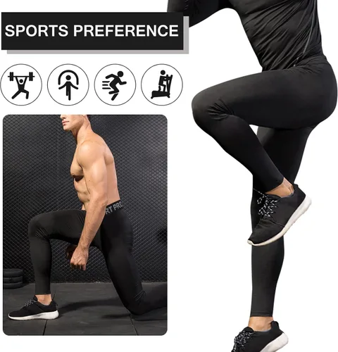 Vista 8 de Pantalones de compresión para hombre, mallas de compresión de una pierna para baloncesto, capri 3/4, leggings atléticos, capa base de secado fresco