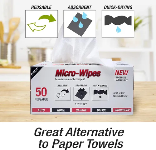 Vista 5 de Eurow Paños de limpieza y secado de microfibra de 200 GSM con caja dispensadora, reutilizables, sin rayas, sin arañazos, ultra absorbentes, sin