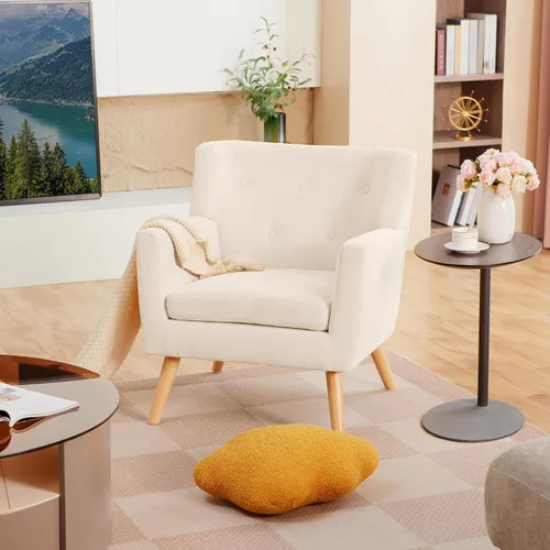 Vista 2 de Prilinex Juego de 2 sillas decorativas, modernas de mediados de siglo, tapizados con botones y cojín, cómodas sillas de lectura de tela para Beige