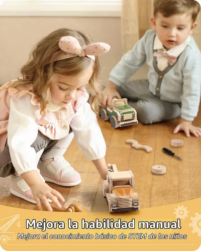 Vista 6 de SainSmart Jr. Kit de construcción de carpintería, juego de proyectos STEM 4 en 1 para niños, juguetes de montaje de manualidades de madera
