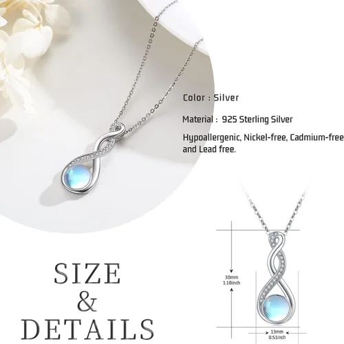 Vista 4 de Twoowl Collar de nudo celta de plata de ley 925 collar con colgante irlandés de buena suerte joyería de piedra lunar infinita regalos para mujeres
