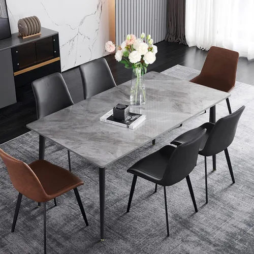 Vista 3 de Wisfor Mesa de comedor de piedra sinterizada: mesa de cocina gris de 47.2 x 27.5 pulgadas con patas de metal - Mesa de desayuno de 6 asientos