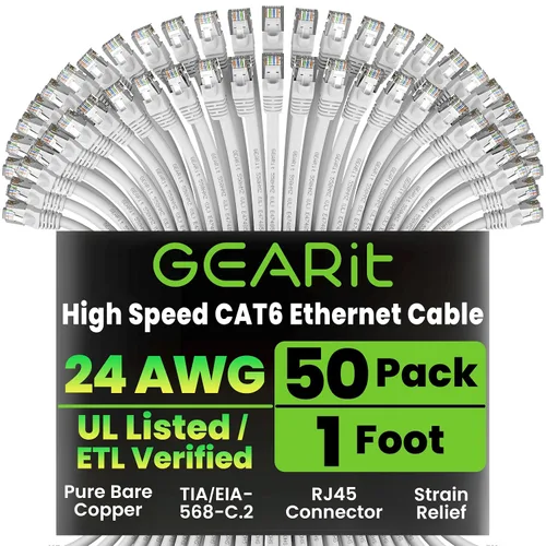 Vista 12 de GEARit Paquete de 50 cables Ethernet Cat6 de 0.5 pies Cable de conexión de red RJ45, conectores chapados en oro sin enganches de 10 Gbps, cable