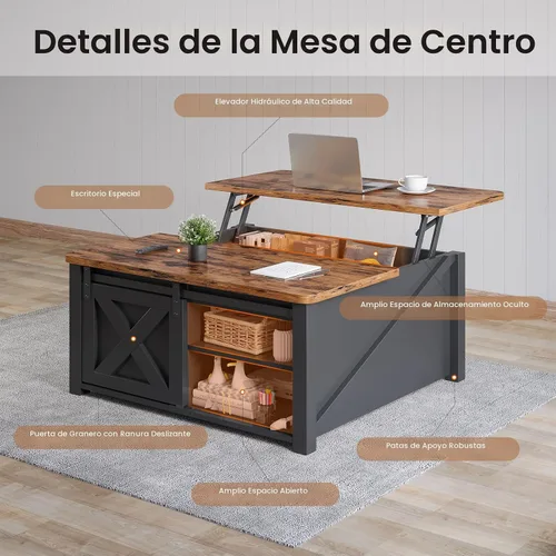 Vista 3 de SEDETA Mesa de Centro con Tapa Elevable de 31.5" con Almacenamiento, Mesas de Centro Cuadradas para Sala de Estar, Mesa de Centro Estilo Granja