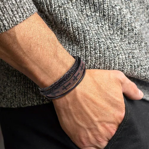 Vista 6 de Hamoery Men Leather Bracelet Punk Braided Rope Alloy Bracelet Bangle Wristband