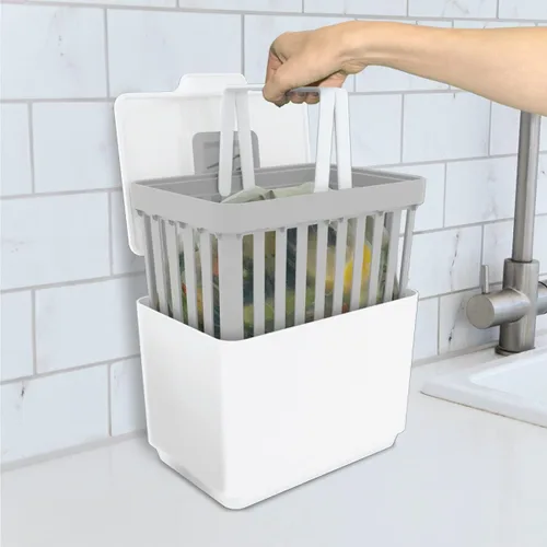 Vista 5 de GLAD Contenedor de abono para cocina, 1.5 galones, recipiente de plástico con cesta interior extraíble, soporte de almacenamiento de bolsas
