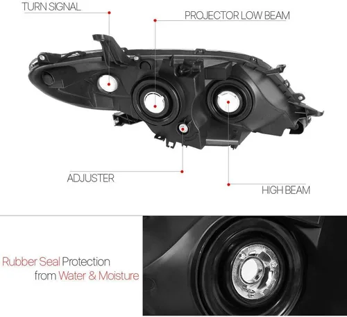 Vista 4 de Faro delantero negro cristal transparente para Toyota Sienna 2011