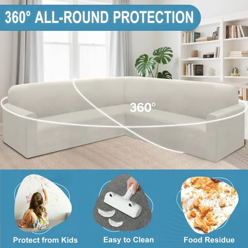 Vista 72 de HDCAXKJ Fundas de sofá seccional de esquina de terciopelo elástico en forma de L, juego de fundas deslizantes suaves y gruesas en forma de U