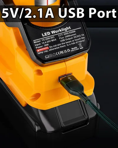 Vista 4 de DTEZTECH Luz de 20 V para batería de iones de litio Dewalt de 20 V, linterna de 30 W 2400 lúmenes con ganchos y clips de montaje integrados, luz
