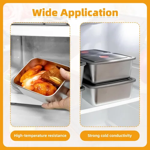 Vista 3 de 4 recipientes de almacenamiento de alimentos de acero inoxidable (50 onzas + 20 onzas) con tapas, a prueba de fugas y herméticos, recipientes