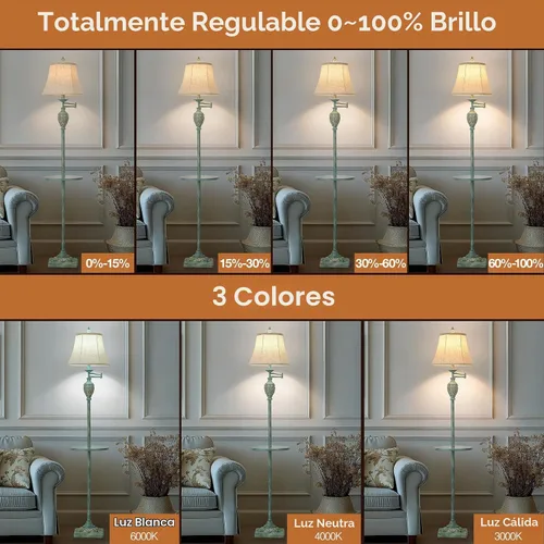 Vista 5 de Lámpara de pie tradicional con bandeja, regulable a distancia, brazo Verde antiguo-1