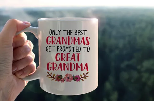 Vista 3 de Taza de cerámica con texto en inglés «Only The Best Grandmas Get Promoted to Great Grandma», taza de té con leche de 11 onzas, regalo de cumpleaños