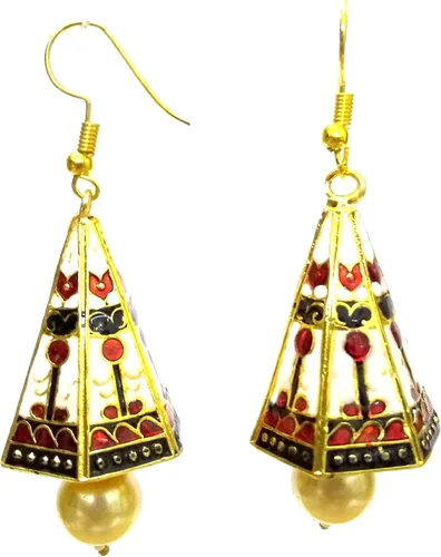 Vista 2 de DESI HAWKER Meenakari Minakari - Pendientes pintados a mano, diseño de Bali Jhumki Jhumka, joyería larga, candelabro cónico NI-321