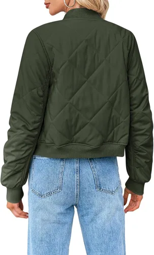 Vista 4 de QVESELU Chaqueta acolchada de diamante para mujer, ligera, con cremallera, para otoño e invierno, con bolsillos