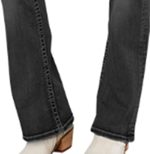 Vista 4 de Jeans elásticos con corte de bota para mujer, con botones y curvas, ajuste regular, corte de bota, corte clásico, corte recto