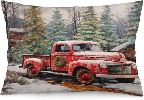 Vista 31 de Protector de almohada de árboles de pino de Navidad rojo y verde de 12 x 20 pulgadas, funda de cojín de vacaciones de invierno, funda de almohada