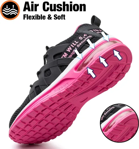 Vista 3 de Kezhiho Zapatos de punta de acero para mujer, con amortiguación de aire, ligeros, cómodos, transpirables, a prueba de pinchazos, antideslizantes