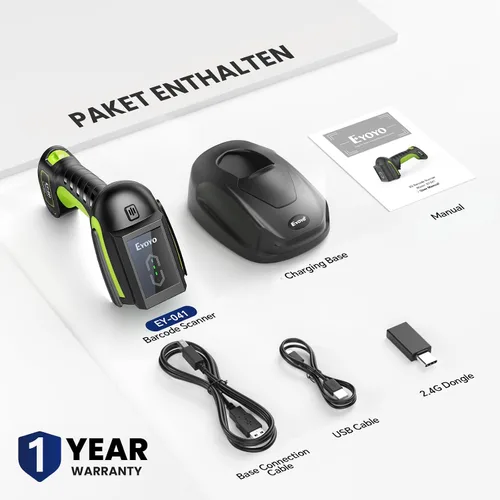Vista 9 de Eyoyo Escáner de código de barras inalámbrico industrial: escáner Bluetooth impermeable 3 en 1 con base de carga e indicador de batería, lector