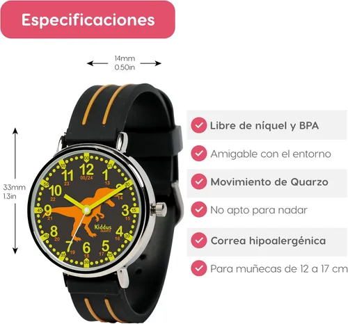 Vista 6 de Kiddus Reloj para niños, niños y niñas, reloj de aprendizaje de tiempo para niños, primer reloj de pulsera a partir de 5 años, manecillas de horas
