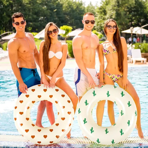 Vista 6 de Wettarn 4 tubos de piscina con estampados divertidos, flotadores inflables para natación, tubos interiores clásicos a rayas para piscina, flotadores