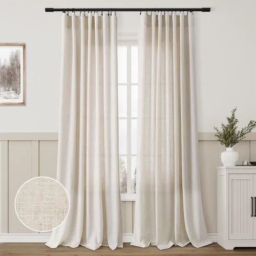 Vista 43 de Aersas Aqua Green Linen Curtains 84 Inches Long 2 Panels Set Back Tab Rod Pocket Living Room Curtain Farmhouse Rustic Light Filtering Hook Drapes
