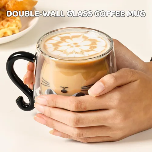 Vista 4 de PARACITY Taza Bonita de Gato, Tazas Bonitas de Cristal de Doble Pared con Asa 8.5 onzas, Regalos para Amantes de los Gatos para Mujeres, Regalos