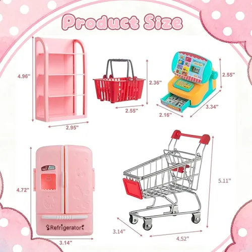 Vista 3 de 164Pcs Mini Carrito de Compras Cesta Miniatura Comida Bebida Juguetes Supermercado Metal Manivela Carrito Muñeca Casa Tienda Accesorios