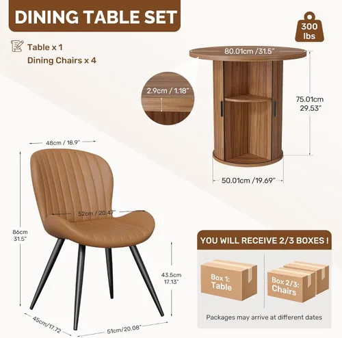 Vista 190 de Miereirl Moderno juego de comedor de 5 piezas para mesa redonda de madera de 4,31.5 pulgadas con estante de almacenamiento semiabierto y puerta