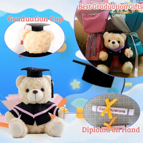 Vista 3 de Oso de graduación para la clase de 2026, regalos de graduación personalizados con texto, nombre o fecha, oso de peluche blanco para ella, regalos