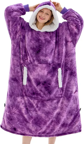 Vista 26 de yescool - Cobija con capucha, sudadera de franela de forro polar sherpa para adultos, mujeres y hombres, talla única