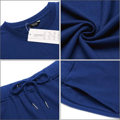 Vista 5 de COOFANDY Chándal para hombre, 2 piezas, manga larga, sin botones, para correr, atlético, casual, sudadera