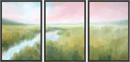 Vista 39 de SIGNWIN Lienzo enmarcado para pared, juego de arte de campos pastorales, flores silvestres, campo rústico, paisaje, floral, ilustraciones modernas