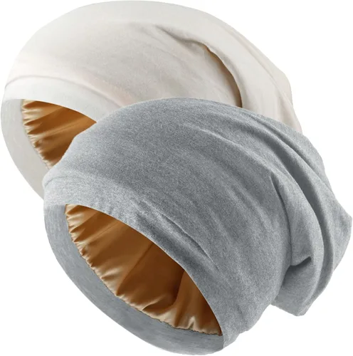 Vista 11 de 2 gorros de seda ajustables para dormir, gorro de dormir con forro de satén para mujeres y hombres, gorro de seda para el cabello holgado.