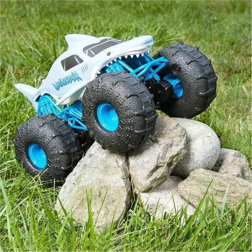 Vista 6 de Monster Jam, Camión monstruo oficial Megalodon Storm todo terreno a control remoto, escala 1:15