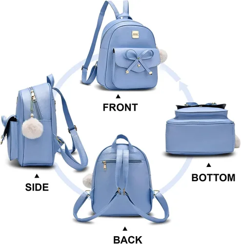 Vista 4 de ZGWJ Mini mochila de cuero con moño, mochila pequeña, linda mochila casual de viaje para niñas y mujeres, M, Mochilas tipo mochila