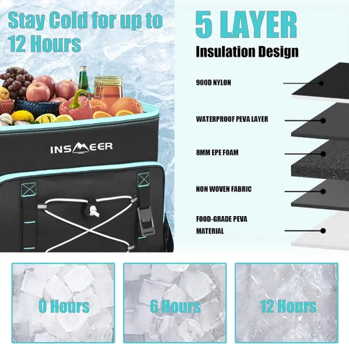 Vista 6 de INSMEER Bolsa térmica térmica térmica grande de 90 latas/55 L, enfriador de lados suaves con correa para el hombro, enfriadores plegables, enfriador