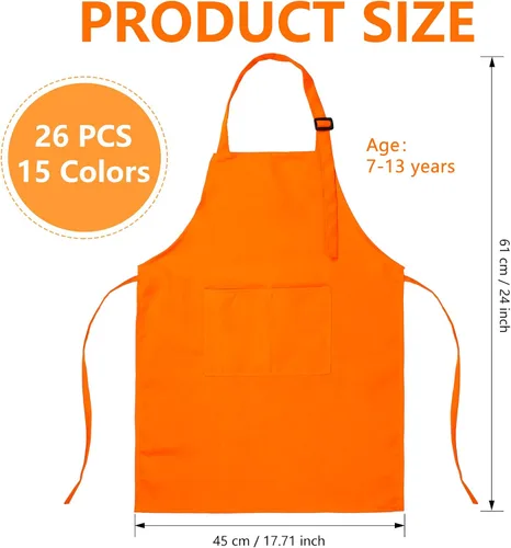 Vista 2 de Foaincore Juego de 26 delantales para niños y niñas, delantales con bolsillos, delantales de cocina para cocinar, hornear, pintar, talla XL