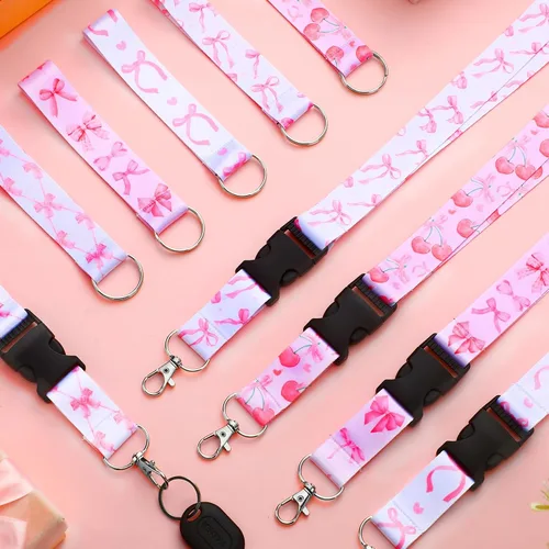 Vista 5 de Fainne 10 piezas de cordones rosa con moño, cordones lindos en masa para llaves, insignias de identificación, estudiantes, niños, niñas, colgantes