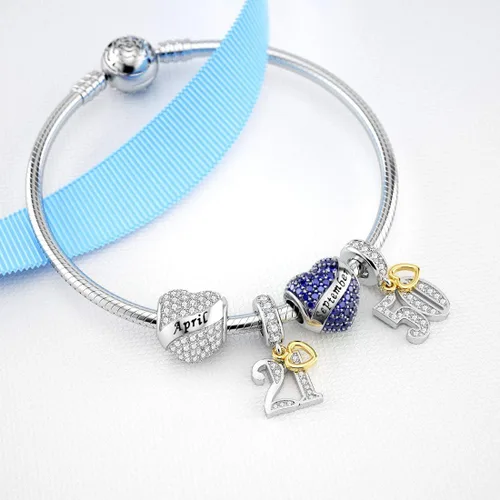 Vista 3 de Abalorio Dalaran de plata de ley 925 con forma de corazón, para brazalete, feliz cumpleaños, para mujer