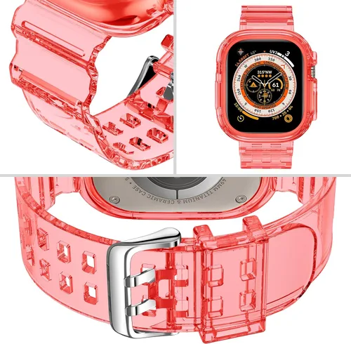 Vista 256 de DABAOZA - Correa transparente compatible con Apple Watch con estuche protector, correa deportiva de TPU con brillo para mujeres y hombres