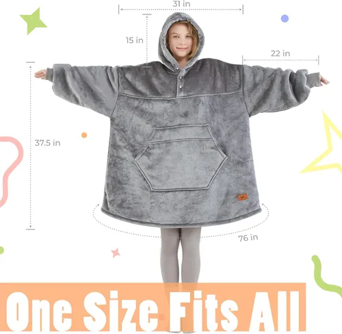 Vista 6 de Degrees of Comfort Manta de gran tamaño con capucha, mantas suaves para adultos, mujeres y hombres, acogedora sudadera con bolsillo gigante