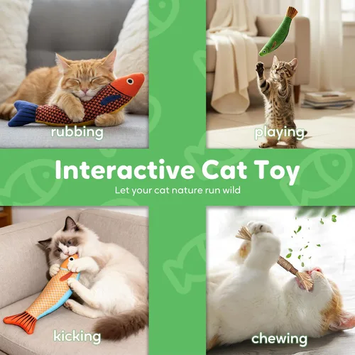 Vista 4 de Juguetes de hierba gatera Saury Fish, Cat & Kitten Chew Kicker Juguetes interactivos arrugados para gatos adultos aburridos en interiores y gatitos
