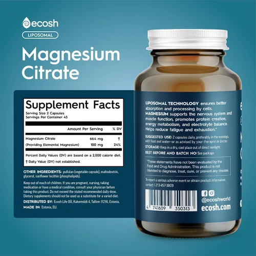 Vista 7 de Cápsulas de citrato de magnesio liposomal — Suplemento de magnesio de alta absorción para estreñimiento, sueño, calambres musculares y recuperación