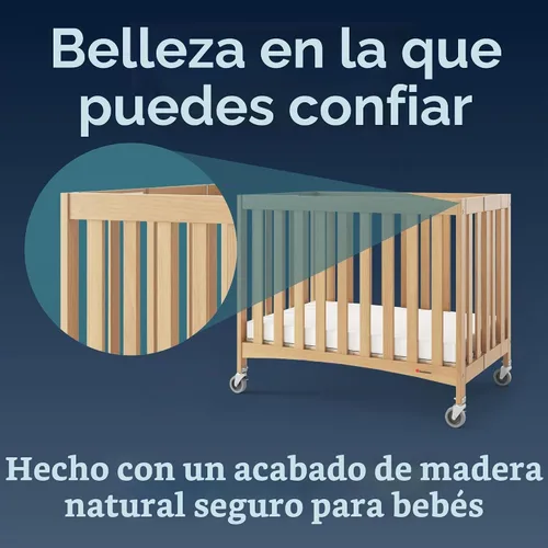 Vista 2 de Foundations Cuna plegable compacta de madera para cama de viaje, natural
