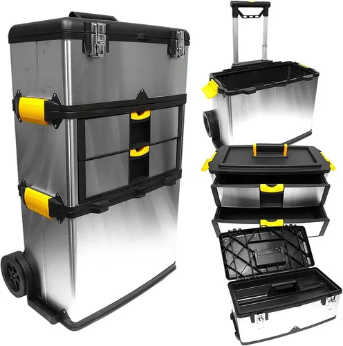 Vista 3 de Stalwart 75-7577 masivo y móviles 3 partes acero inoxidable caja de herramientas