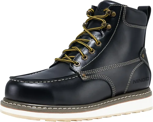 Vista 13 de HISEA NINGO Botas de trabajo para hombre, botas de acero y punta suave, 6 pulgadas, resistentes al agua, antideslizantes, zapatos de trabajo