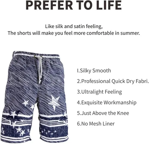 Vista 8 de PREFER TO LIFE Pantalones cortos para hombre, secado rápido, traje de baño para playa, fiesta de vacaciones, bermudas, natación, pantalones grandes