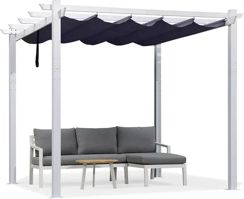 Vista 9 de PURPLE LEAF Pérgola 10' X 10' Pérgola Retráctil para Exteriores con Cubierta de Toldo de Sombra Blanco Refugio de Metal para Patio Jardín Porche